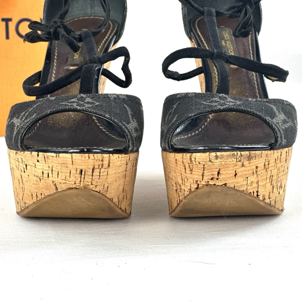❌SOLDX 💎Louis Vuitton Black Denim Wedges - Picture 5 of 16